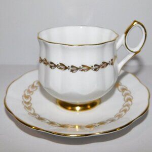 Vintage Taylor & Kent Elizabethan White Gold Tea Cup & Saucer Bone China